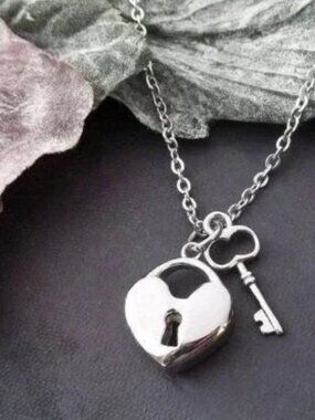 Heart Lock Key Necklace Stainless Steel Memorial Keepsake Pendant